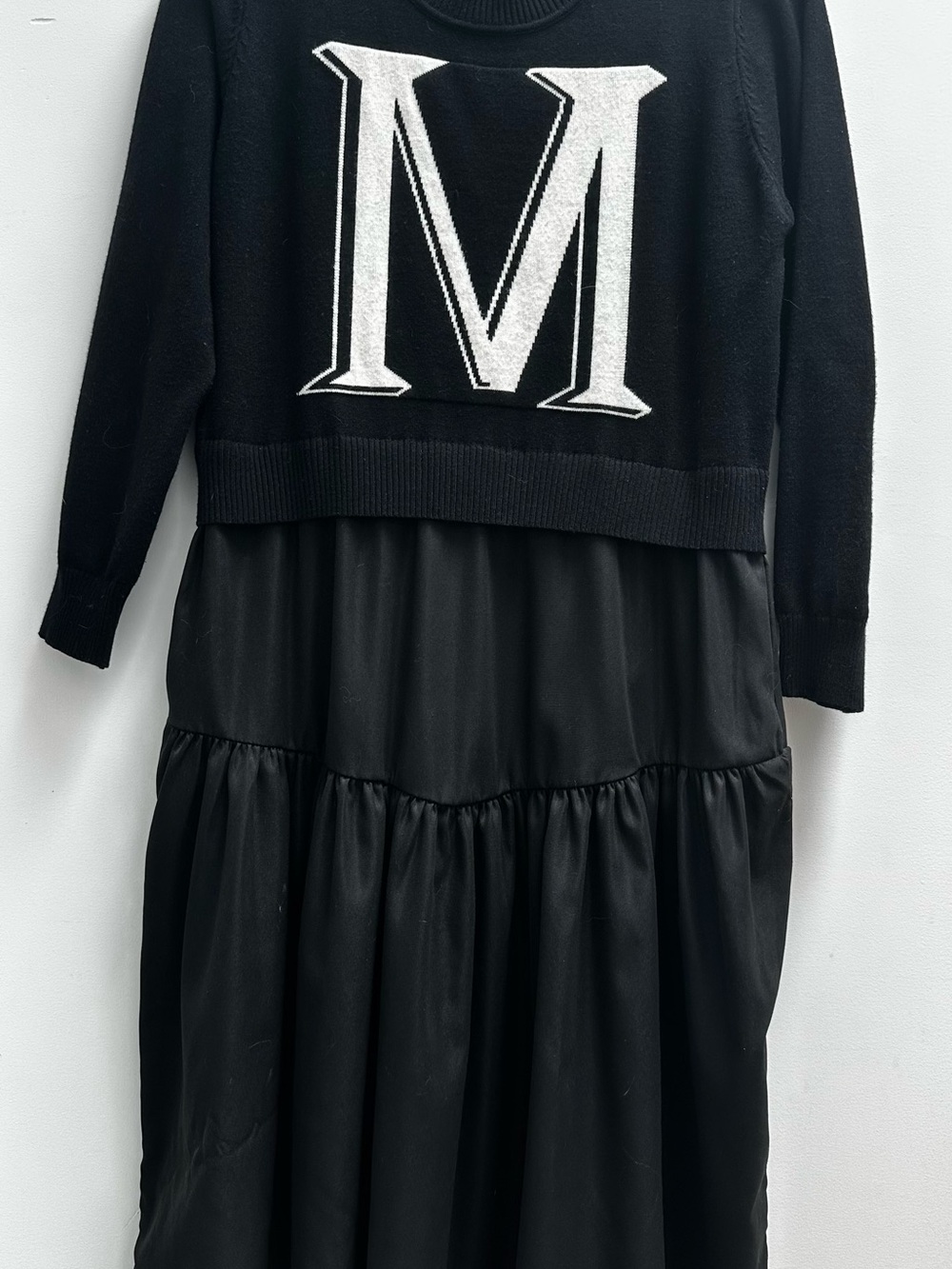 MaxMara Black Knit 'M' Logo Tiered Dress